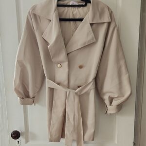 Pink Lily Elegant Beige Trench Coat with Gold Accents